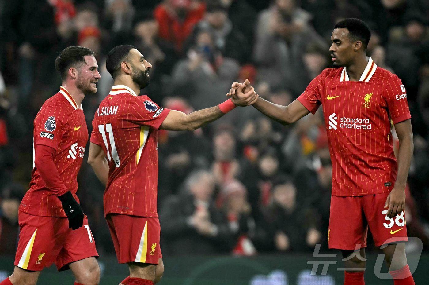 리버풀이 27일(한국시간) 열린 2024-25 EPL 18라운드 레스터 시티와 홈 경기에서 3-1로 이겼다. ⓒ AFP=뉴스1