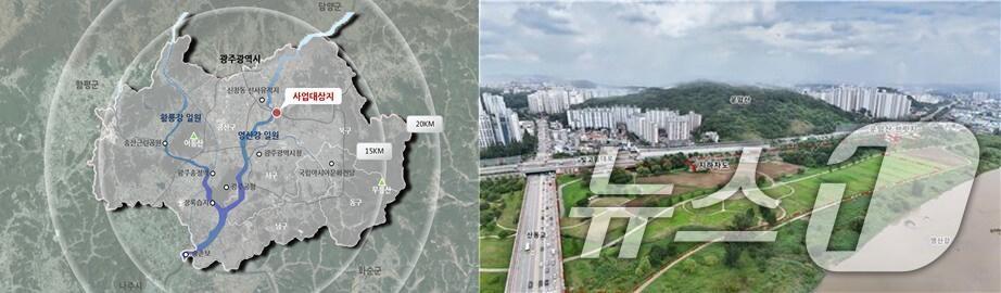 본문 이미지 - 영산강 익사이팅존 사업대상지 위치도와 전경.(광주시 제공)/뉴스1 