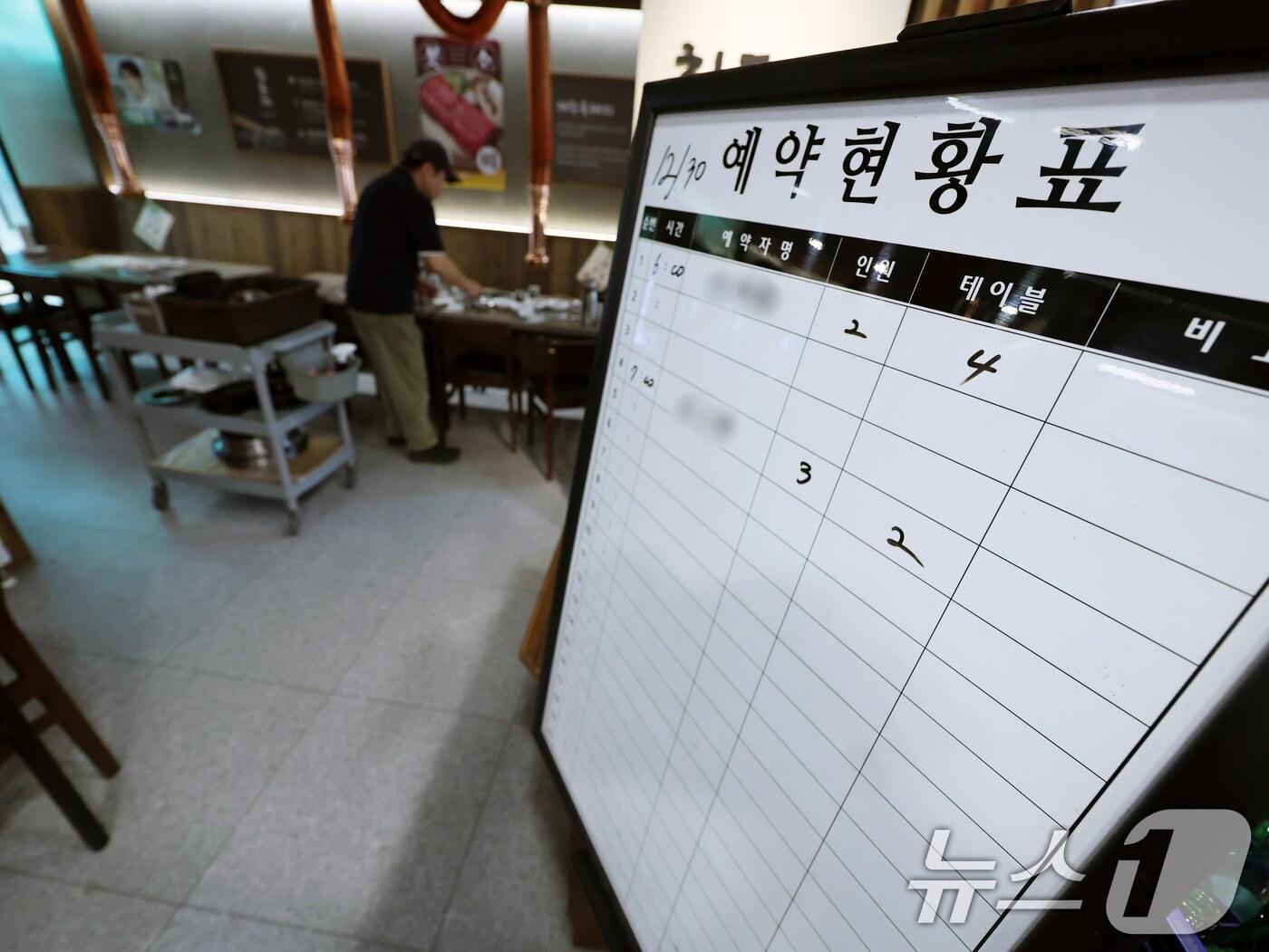 본문 이미지 - 지난달 30일 서울 시내 한 음식점에 설치된 예약 현황판 곳곳이 비어 있다. &#40;자료사진&#41; /뉴스1 ⓒ News1 황기선 기자