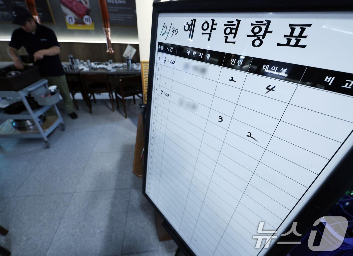본문 이미지 - 30일 서울 시내 한 음식점에 설치된 예약현황판 곳곳이 비어 있다.  2024.12.30/뉴스1 ⓒ News1 황기선 기자