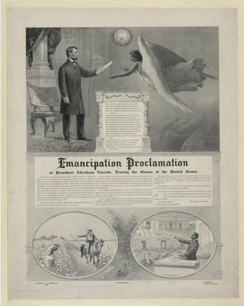 본문 이미지 - 링컨 대통령의 노예해방 선언문. (출처: Popular Graphic Arts(1896), Public domain, via Wikimedia Commons)
