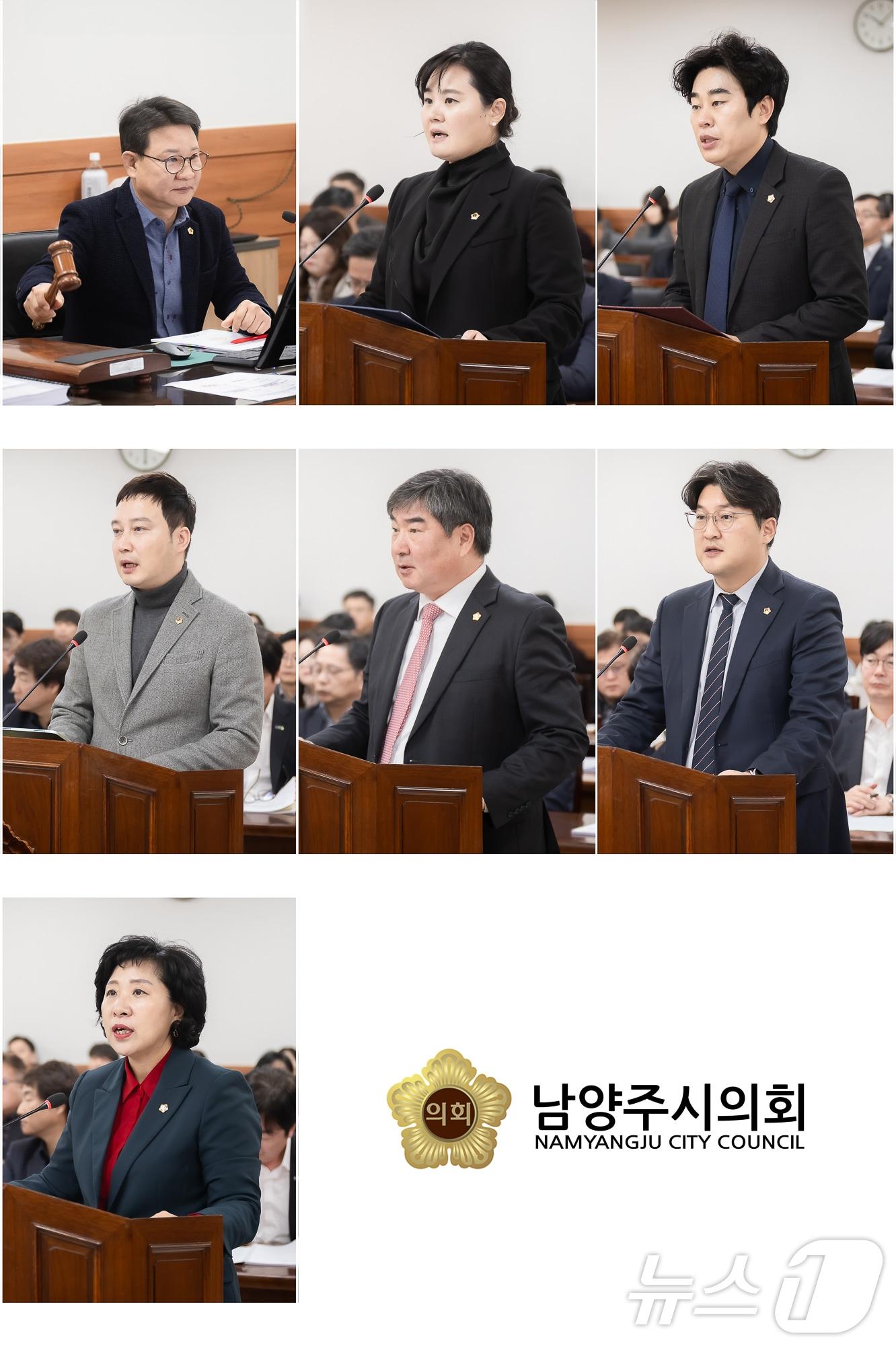 본문 이미지 - 남양주시의회 의원들이 제308회 제2차 정례회서 조례안을 발의하는 모습. 22건 심의