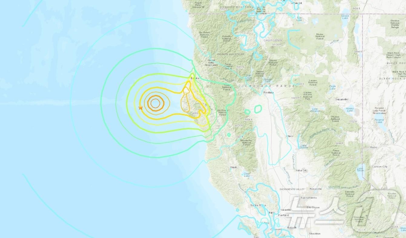 본문 이미지 - 미국 캘리포니아 펀데일 인근 해상에서 규모 7의 지진이 발생했다. (출처=미국 지질조사국 홈페이지) 2024.12.6./뉴스1