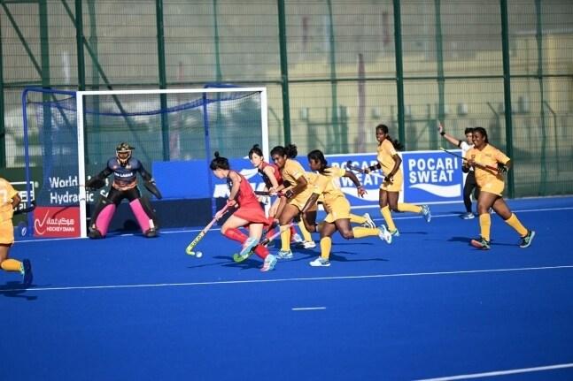 본문 이미지 - 한국과 스리랑카의 경기 모습. &#40;아시아 하키연맹 제공&#41; 