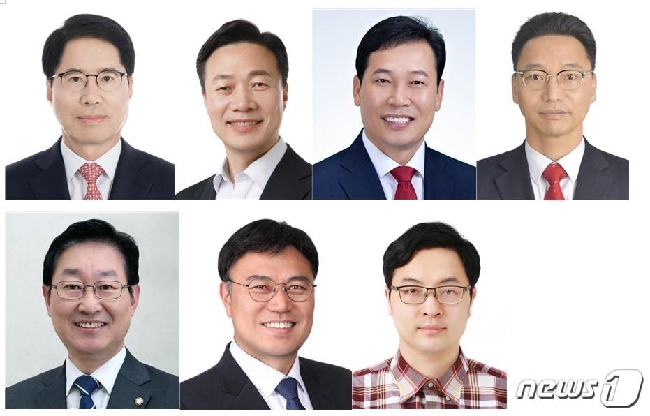 본문 이미지 - 윗줄 왼쪽부터 국민의힘 양홍규·이택구·강노산·조성천, 아랫줄 왼쪽부터 더불어민주당 박범계, 진보당 유석상, 자유통일당 이지훈. /뉴스1