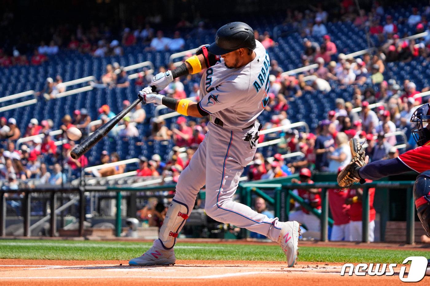 마이애미 말린스 소속 루이스 아라에즈. ⓒ 로이터=뉴스1 ⓒ News1 