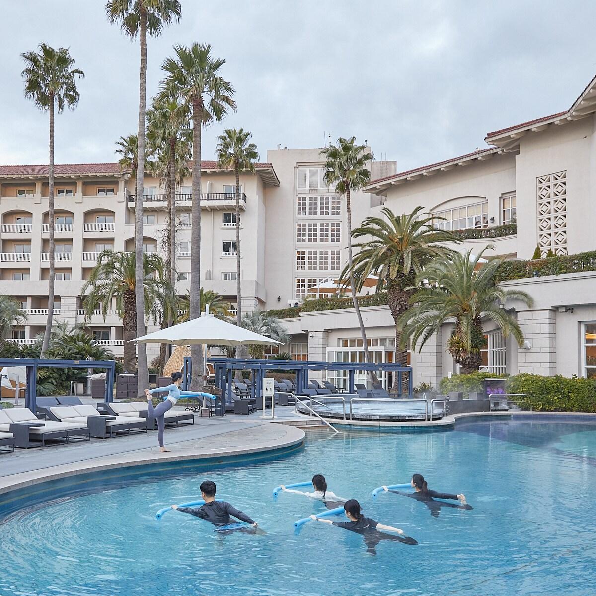 본문 이미지 - 아쿠아 모닝 요가 모습.(제주신라호텔제공)