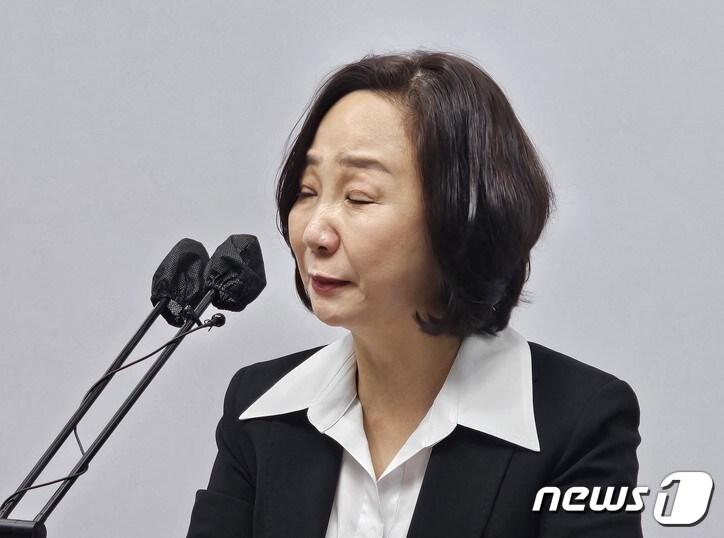 본문 이미지 - 21일 오전 세종시청에서 경선 배제와 관련해 기자회견을 하는 송아영 국민의힘 세종을 예비후보.  ⓒ News1 장동열 기자