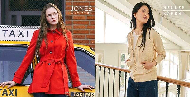 본문 이미지 - 존스뉴욕 하프 트렌치코트, 헬렌카렌 케이블 후드 집업(SK스토아 제공)