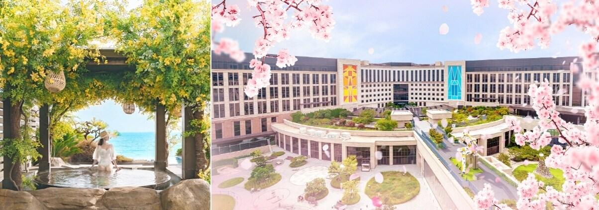 본문 이미지 - 파라다이스 호텔 부산 씨메르, 스프링 가든 스파(왼쪽), 파라다이스시티 전경.(파라다이스호텔앤리조트제공)