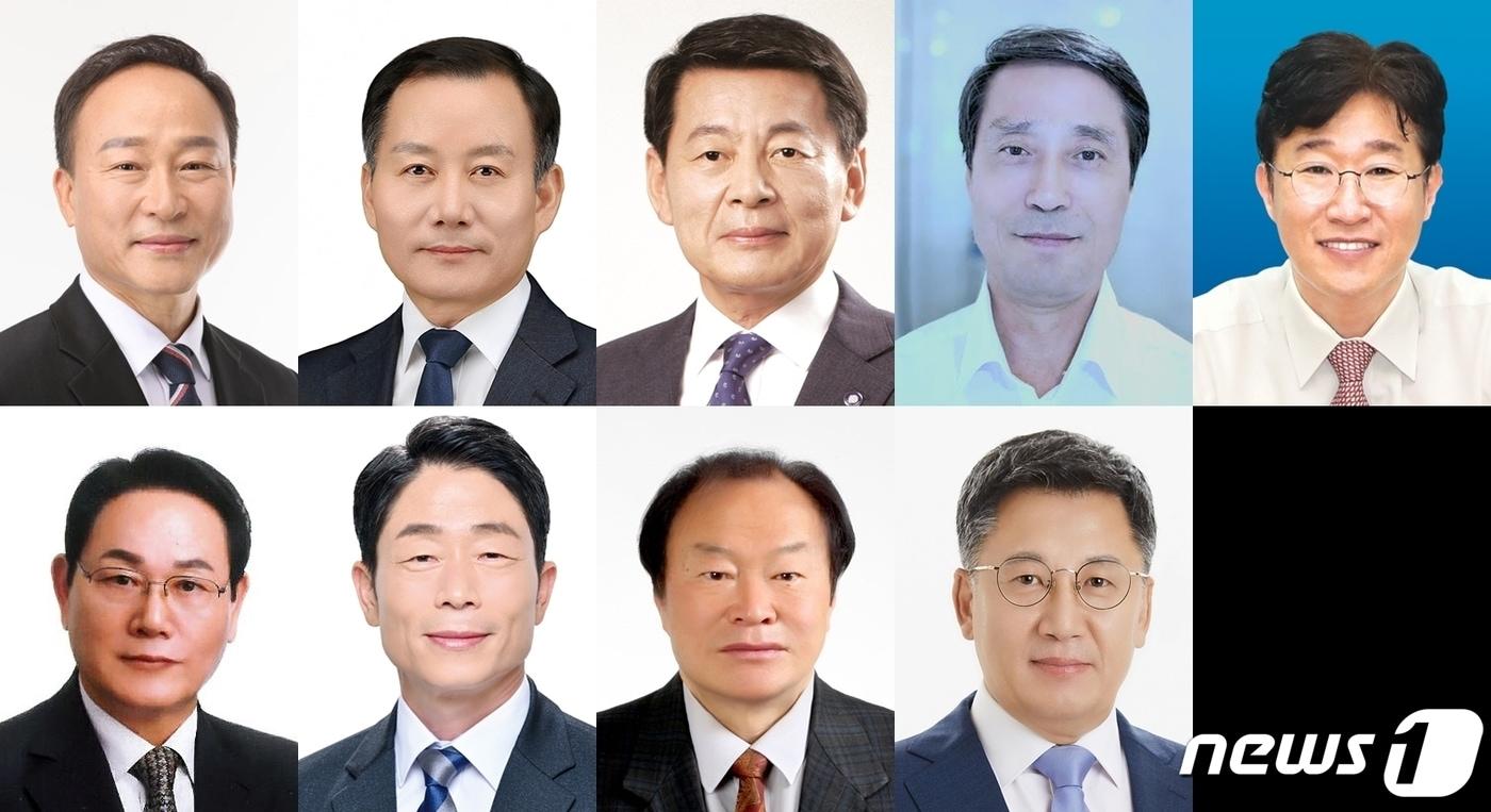 본문 이미지 - 민주당 김병도, 김태성, 서삼석, 정승욱, 천경배, 국민의힘 황두남, 진보당 윤부식, 한국농어민당 김팔봉, 무소속 백재욱 등 영암무안신안 의원과 예비후보 등 9명 (윗줄 왼쪽부터) ⓒ News1