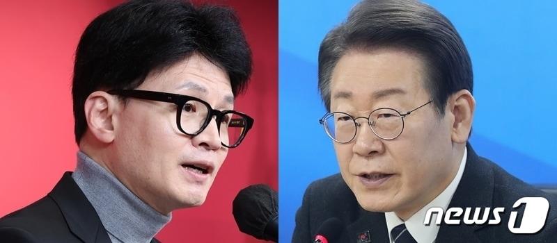 본문 이미지 - 한동훈(왼쪽) 국민의힘 비상대책위원장·이재명 더불어민주당 대표 ⓒ 뉴스1