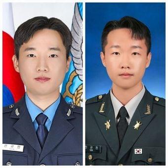본문 이미지 - 형 신규민(항공대·22) 공군 소위(왼쪽)와 동생 신규진(전북대·22) 육군 소위.(육군 제공)