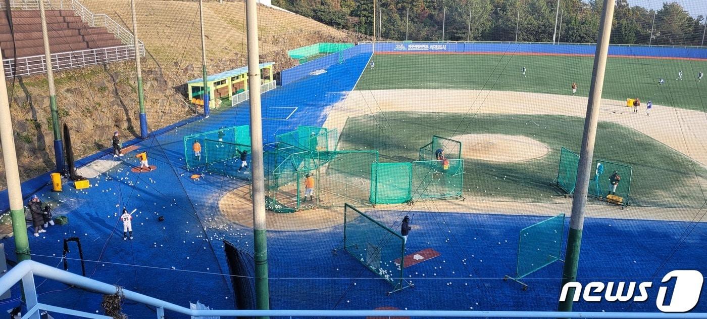  제주 서귀포시가 '동계 전지훈련팀 유치' 효과를 톡톡히 보고 있다. 서귀포시 강창학경기장 야구장에서 전지훈련을 하고 있다.(서귀포시 제공)/뉴스1