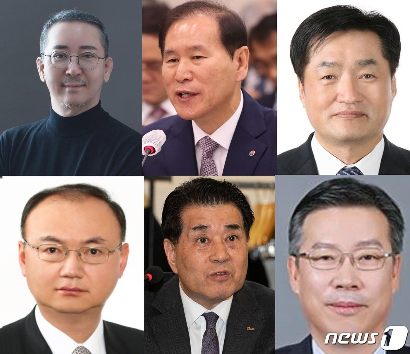 본문 이미지 - 포스코그룹 차기 회장 최종 후보군. 왼쪽 위부터 시계 방향으로 권영수 전 LG에너지솔루션 부회장, 김동섭 한국석유공사 사장, 김지용 포스코홀딩스 미래연구원 원장(사장), 우유철 전 현대제철 부회장, 장인화 전 포스코 사장, 전중선 전 포스코홀딩스 사장./뉴스1 D.B