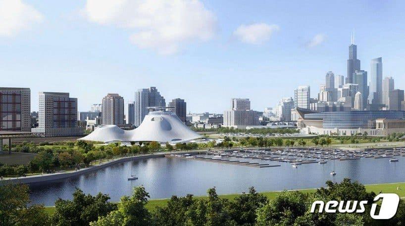 본문 이미지 - 시카고 베어스가 결국 시카고 잔류를 결정한 것으로 보인다. 팀은 20억불 자금을 투입해 현 경기장인 솔저필드 남쪽 호숫가에 새 경기장 건설 등을 추진한다고 최근 밝혔다. 이 지역은 한때 루카스 박물관으로 고려됐지만, 비영리 단체가 이를 무산시킨 바 있다. 당시 시카고 루카스 박물관 개념설계도.&#40;MAD Architects&#41;.