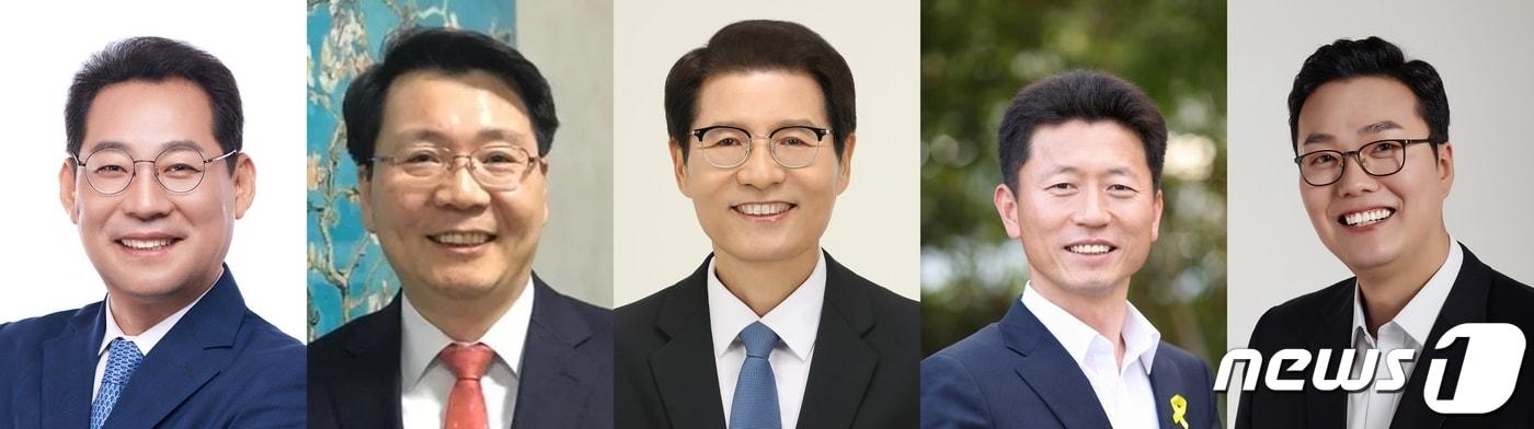 본문 이미지 - 왼쪽부터 손훈모 더불어민주당 후보, 김형석 국민의힘 후보, 신성식 전 수원지검장, 이성수 진보당 후보, 천하람 개혁신당 전 최고위원. 뉴스1 DB