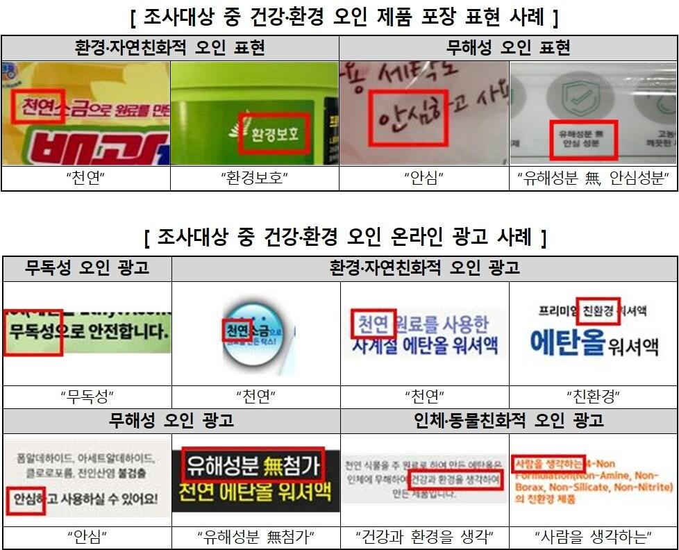 본문 이미지 - 건강·환경 오인 제품 포장·온라인 광고 표현 사례(한국소비자원 제공). 2024.3.14/뉴스1
