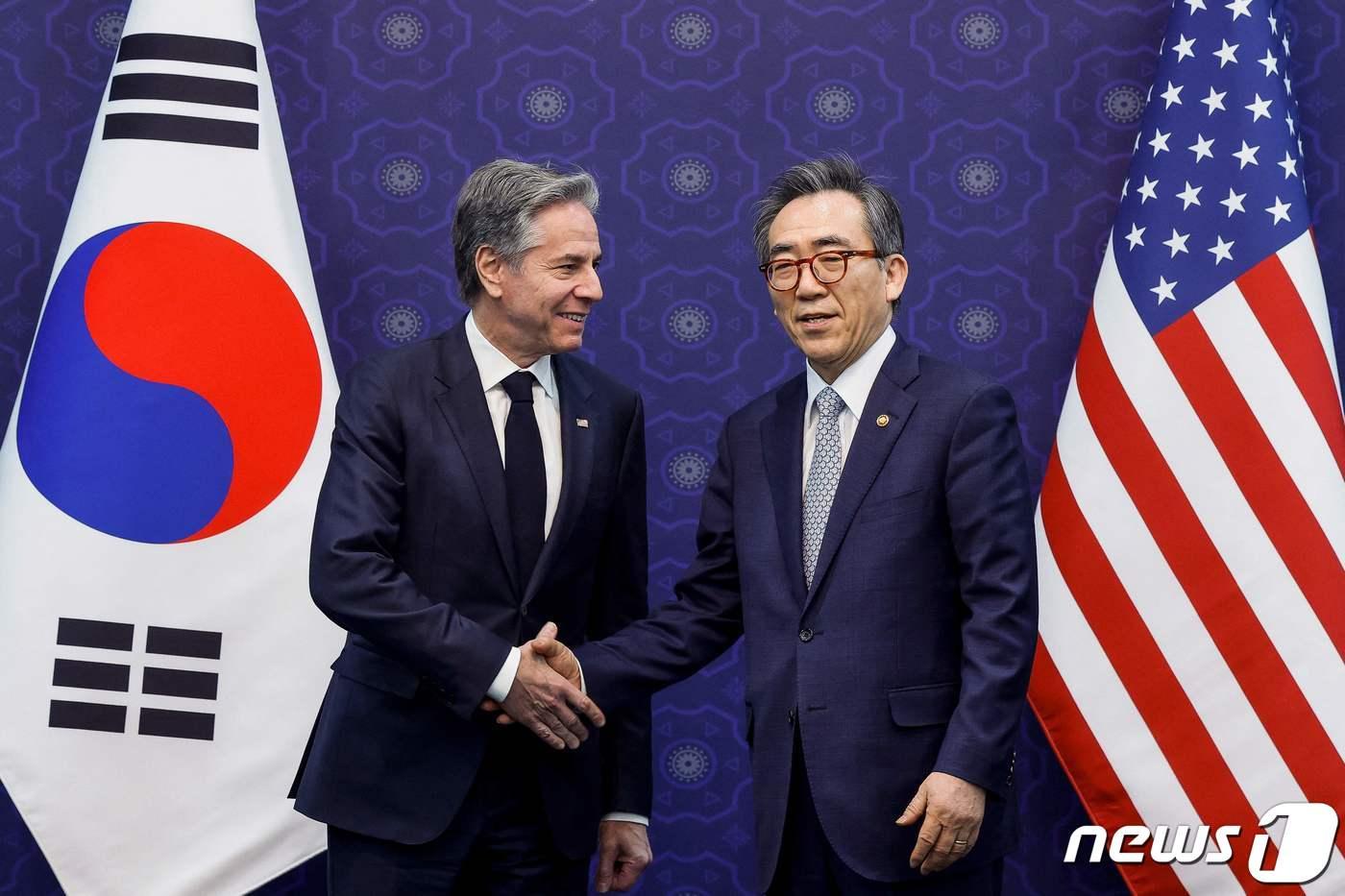 본문 이미지 - 토니 블링컨 미국 국무장관(왼쪽)과 조태열 외교부 장관. 2024.03.18 ⓒ AFP=뉴스1 ⓒ News1 정지윤 기자