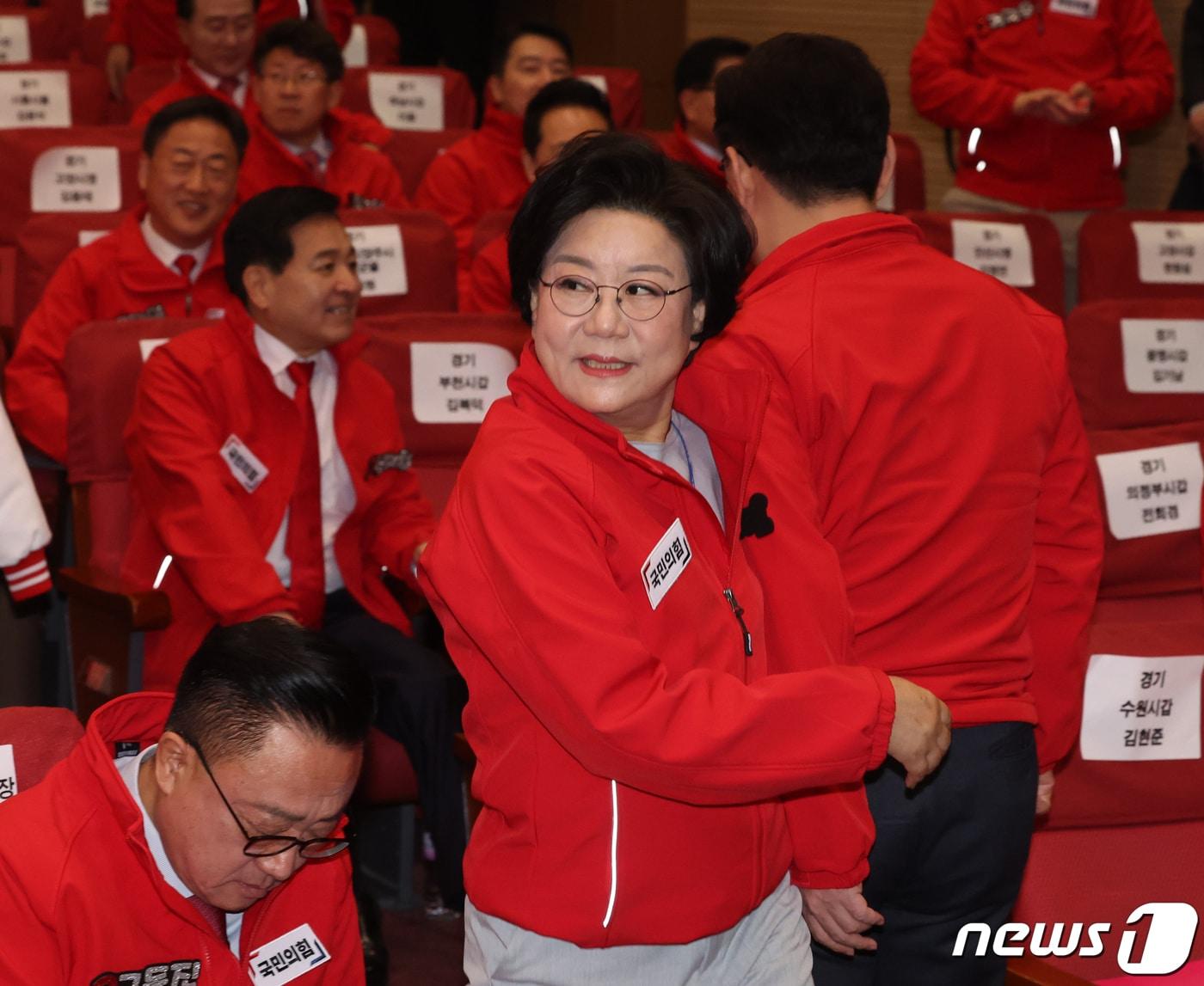 본문 이미지 - 이혜훈 국민의힘 중성동을 후보가 19일 서울 여의도 국회에서 열린 제22대 총선 중앙선대위 발대식 및 공천자대회에 참석하고 있다. 2024.3.19/뉴스1 ⓒ News1 송원영 기자