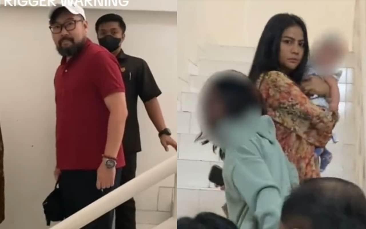 본문 이미지 - 배 씨 남편(왼쪽)과 넷째 아이를 안고 있는 내연녀. 그 앞엔 첫째 딸. (틱톡 갈무리)