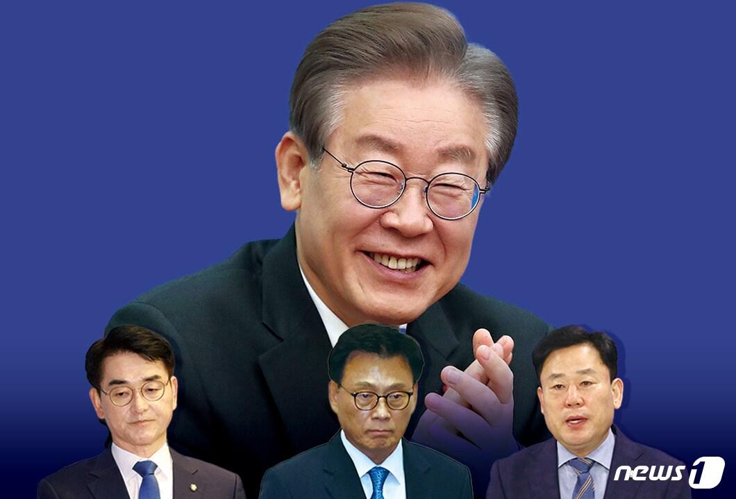 본문 이미지 - 이재명 대표와 비명계(비이재명)계 박용진·박광온·송갑석 의원. ⓒ News1 김초희 디자이너