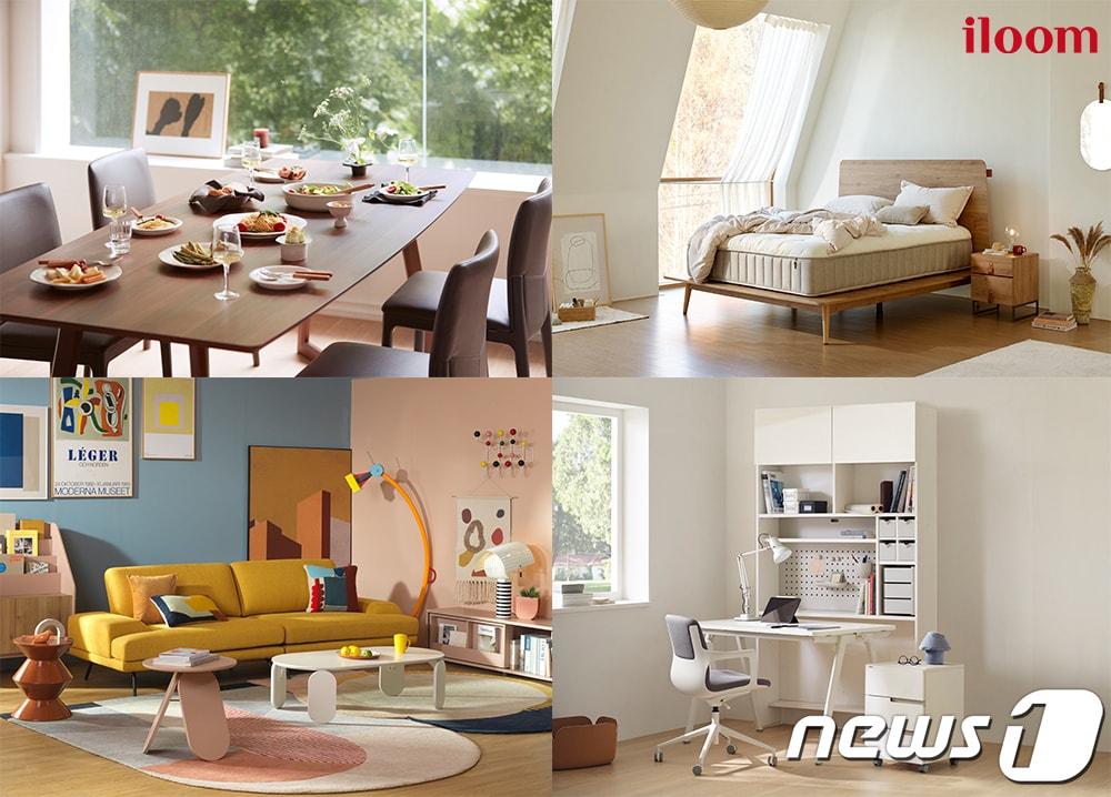 본문 이미지 - 왼쪽부터 시계방향으로 일룸 '모리니' 테이블, '헤이즐' 침대, '로이 뮤트 에디션' 책상, '밴쿠버’ 소파(일룸 제공)   