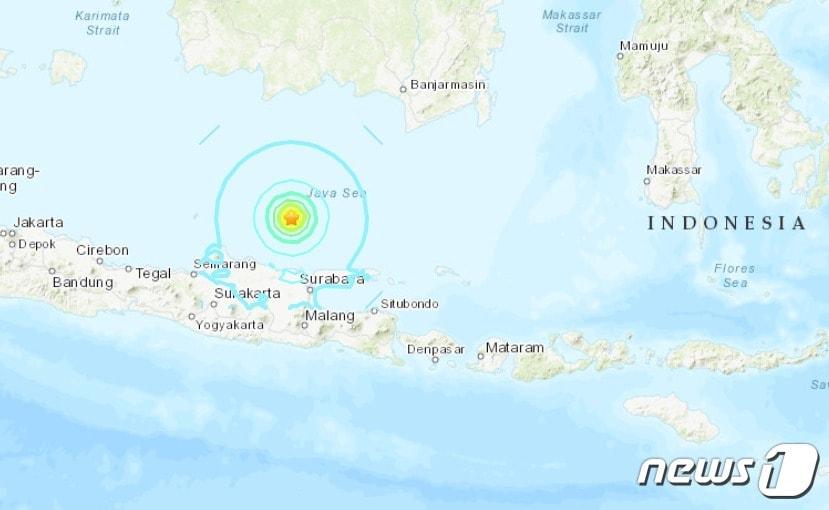 본문 이미지 - 인도네시아 자바섬 인근 해역에서 규모 6.4 지진이 발생했다. <출처=미 지질조사국>