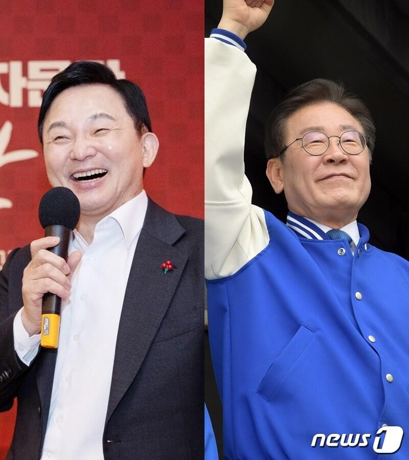 본문 이미지 - 원희룡(왼쪽) 전 국토교통부장관·이재명 더불어민주당 대표/뉴스1