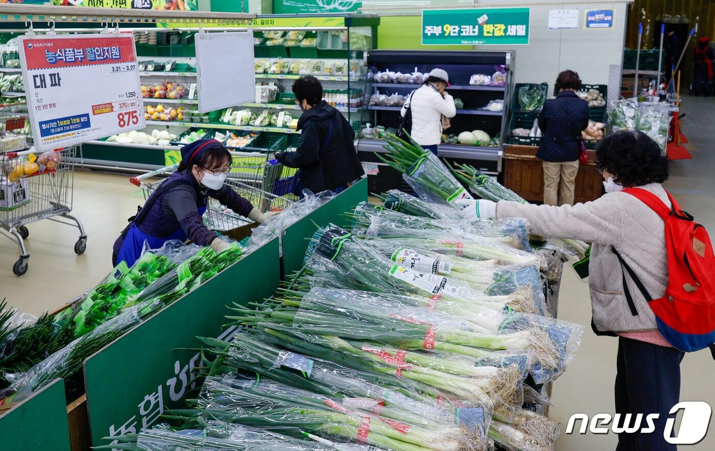 서울 서초구 하나로마트 양재점에서 시민들이 대파를 고르고 있다. 2024.3.27/뉴스1 ⓒ News1 안은나 기자