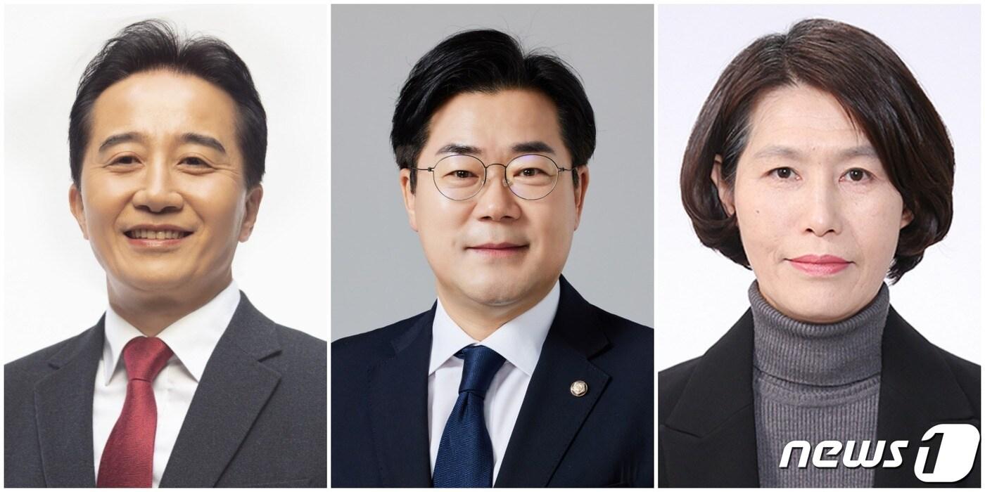 왼쪽부터 국민의힘 정승연, 더불어민주당 박찬대, 무소속 이영자 인천 연수구갑 후보.2024.3.27/뉴스1