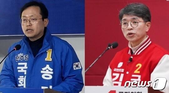 본문 이미지 - 제22대 총선 강원 원주 을 선거구에 출마한 더불어민주당의 송기헌 국회의원(왼쪽)과 국민의힘의 김완섭 전 기획재정부 제2차관. (뉴스1 DB)