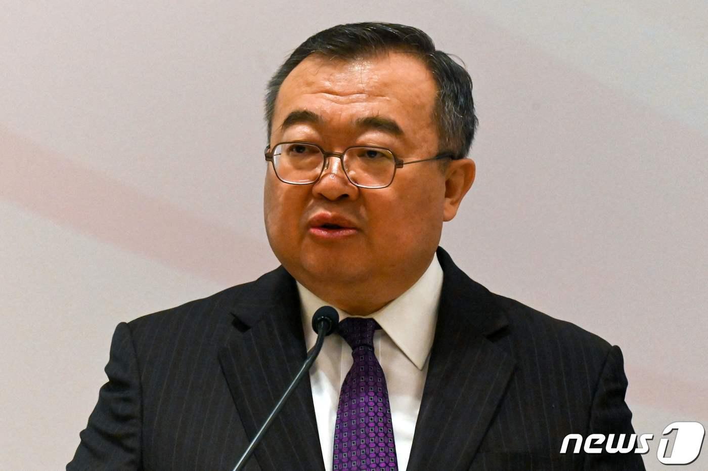 류젠차오 중국 공산당 대외연락부장이 지난해 3월 싱가포르 샹그릴라 호텔에서 열린 '중국을 보는 혜안' 국제 포럼에 참석을 하고 있다. 2024.3. 28 <자료사진> ⓒ AFP=뉴스1 ⓒ News1 우동명 기자