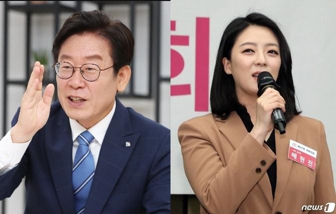본문 이미지 - 이재명 더불어민주당 대표와 배현진 국민의힘 의원. ⓒ 뉴스1 