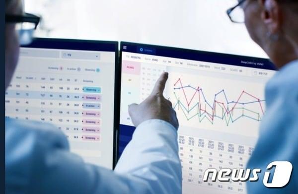 본문 이미지 - 의료진이 심정지예측 AI 의료기기 뷰노메드 딥카스를 활용해 환자의 상태를 확인하고 있다.(뷰노 제공)/뉴스1 ⓒ News1