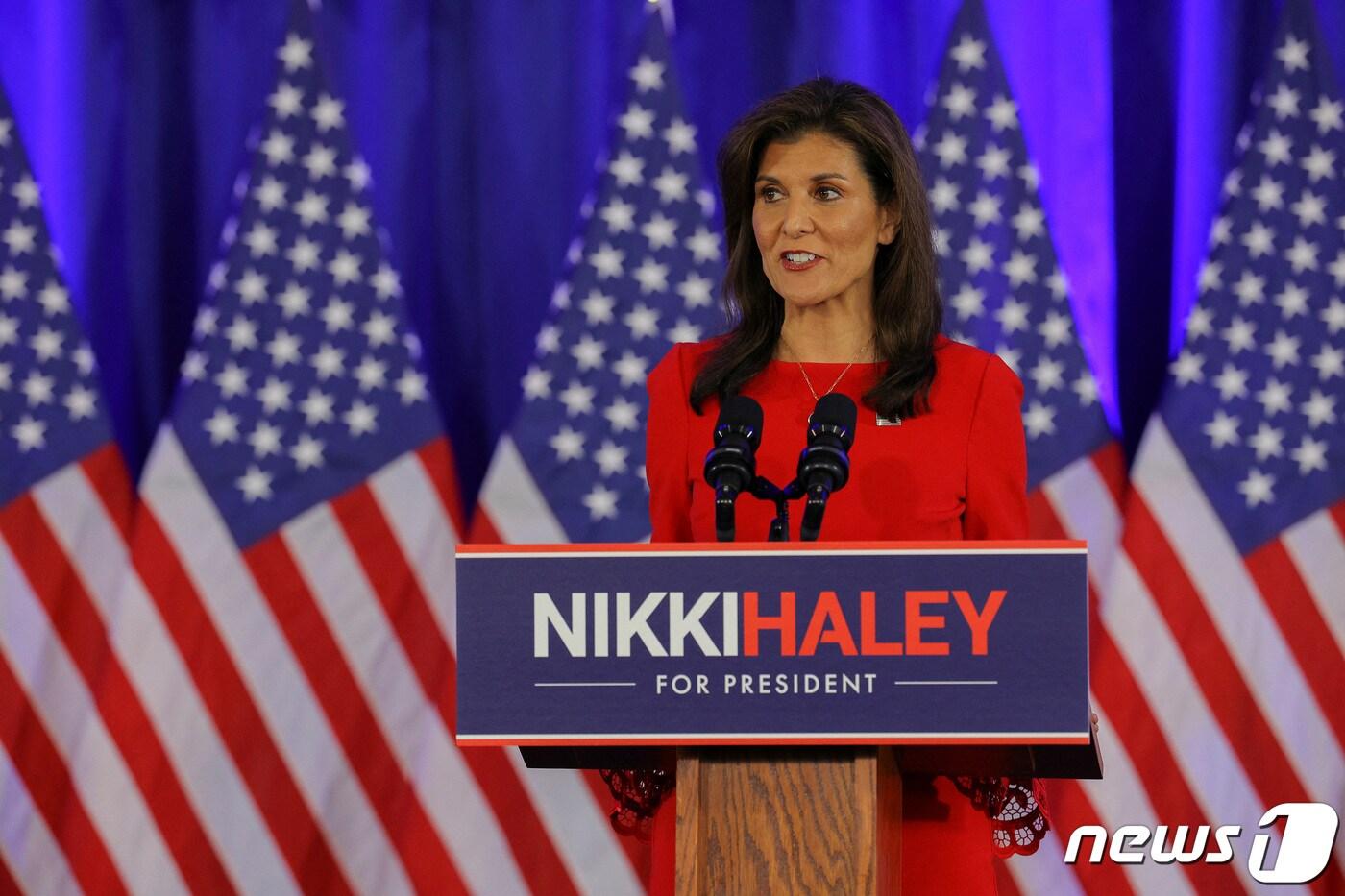6일&#40;현지시간&#41; 니키 헤일리 전 유엔 대사가 미국 사우스캐롤라이나주&#40;州&#41; 찰스턴에서 공화당 경선 중도하차를 공식 발표했다. 2024.03.06 ⓒ 로이터=뉴스1 ⓒ News1 김예슬 기자
