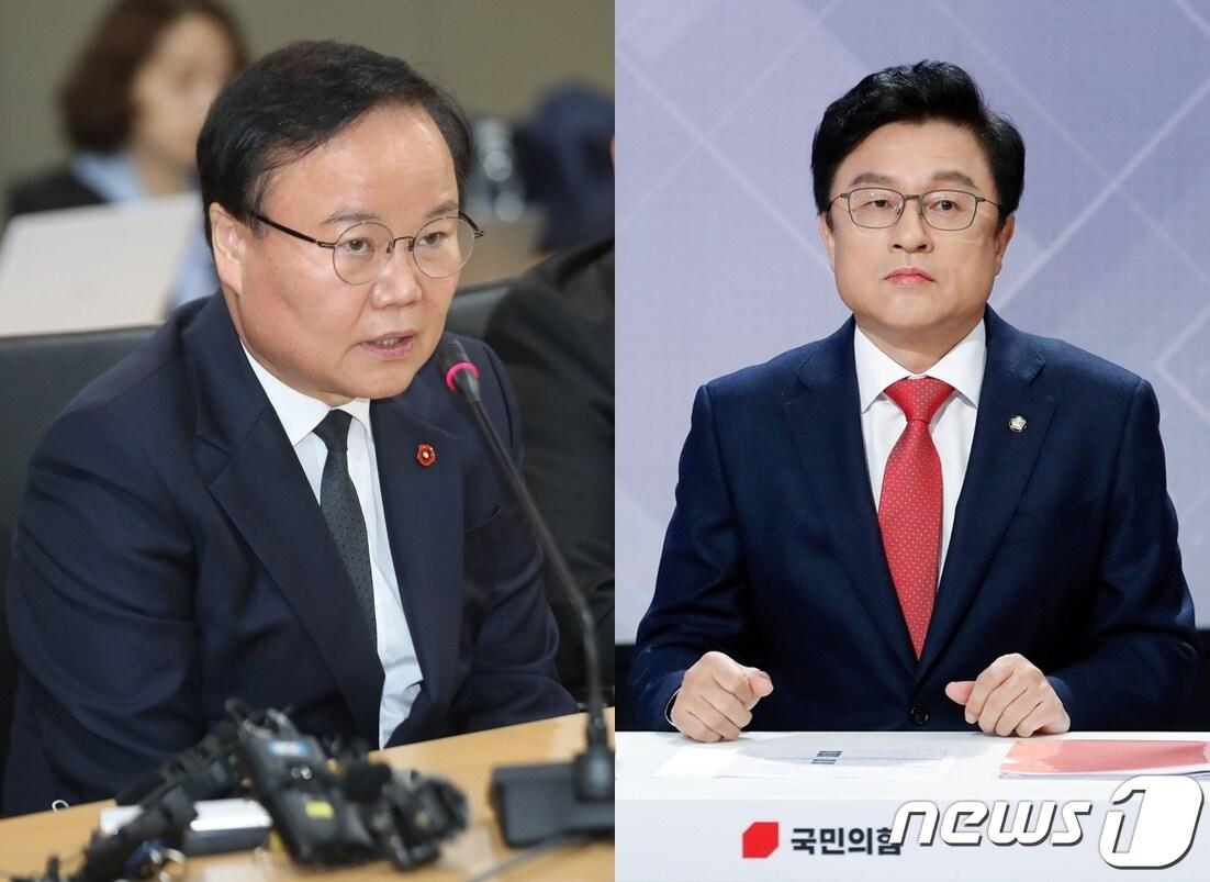 본문 이미지 - 국민의힘 경북 의성·청송·영덕·울진 총선후보 자리를 놓고 경선에 나선 김재원 전 의원(왼쪽)과 박형수 의원. ⓒ 뉴스1 