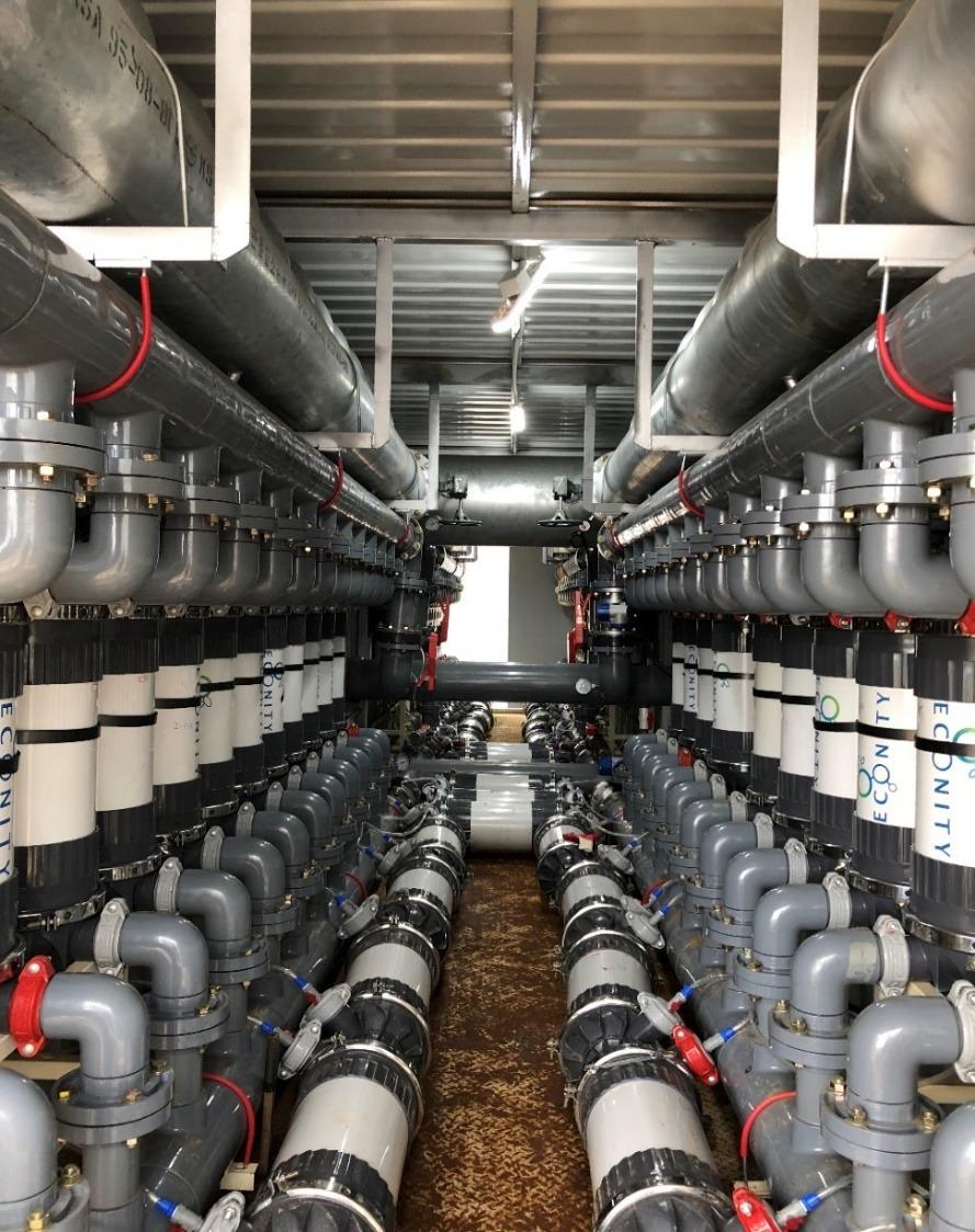 본문 이미지 - 중공막 막증발 모듈을 이용한 해수담수화 공정 내부.(건설기술연구원 제공)