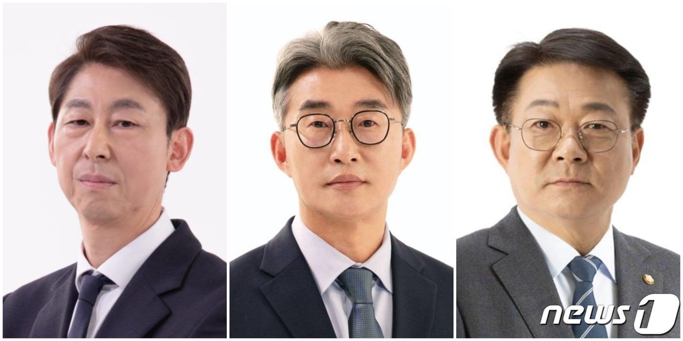 (왼쪽부터) 이훈기 인천 남동을, 노종면 부평갑, 허종식 동·미추홀갑 더불어민주당 국회의원 후보.2024.4.11