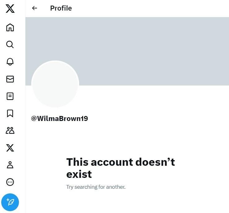 본문 이미지 - 스코틀랜드 노동당 소속이었다가 인종차별적 게시물에 &#39;좋아요&#39;를 눌러 당원 자격이 정지된 윌마 브라운의 엑스 계정이 삭제된 모습. 2024.04.12/