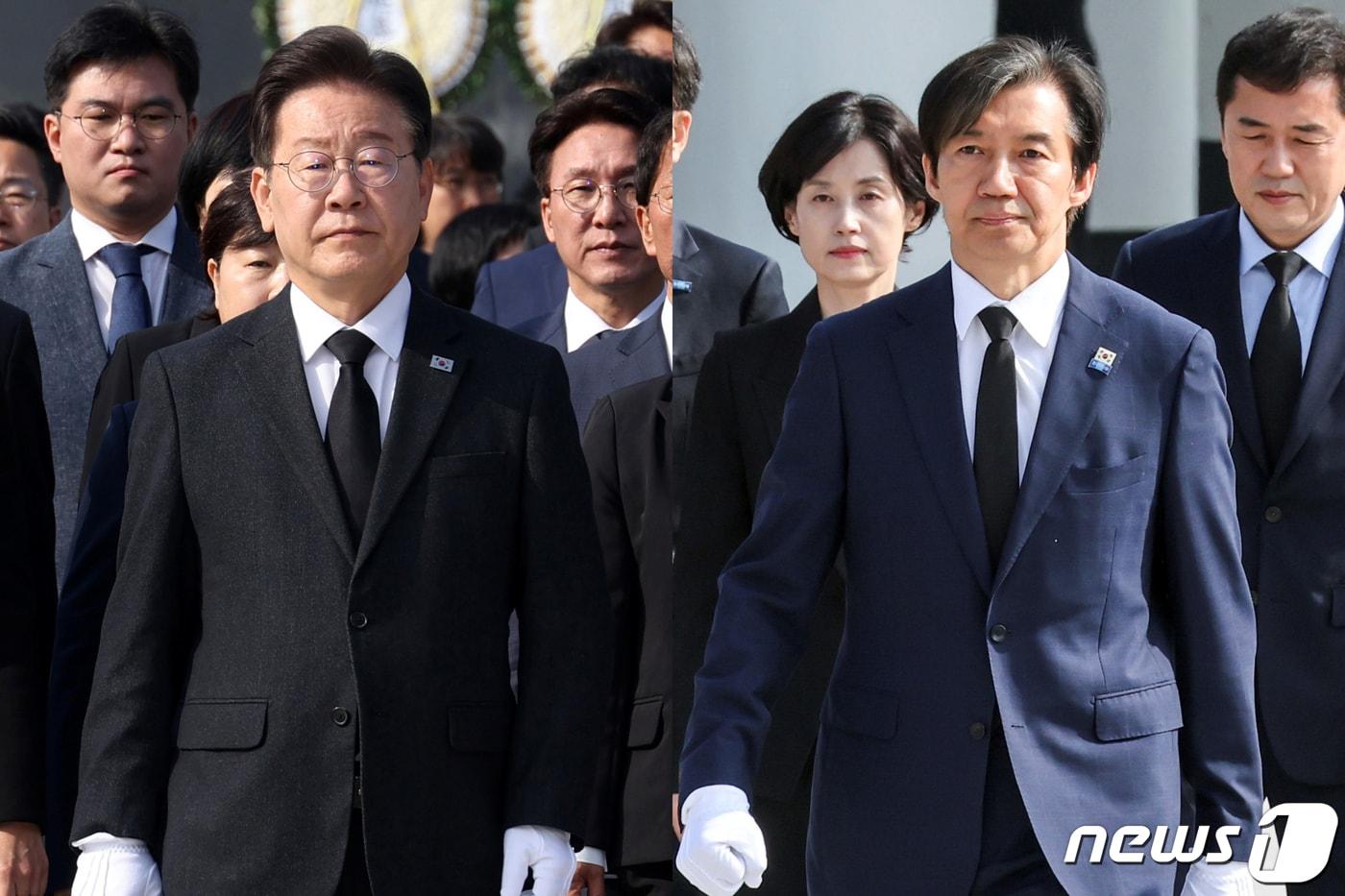 본문 이미지 - 이재명 더불어민주당 대표와 조국 조국혁신당 대표가 각각 12일 서울 동작구 국립서울현충원을 참배하고 있다. 2024.4.12/뉴스 ⓒ News1 송원영 기자