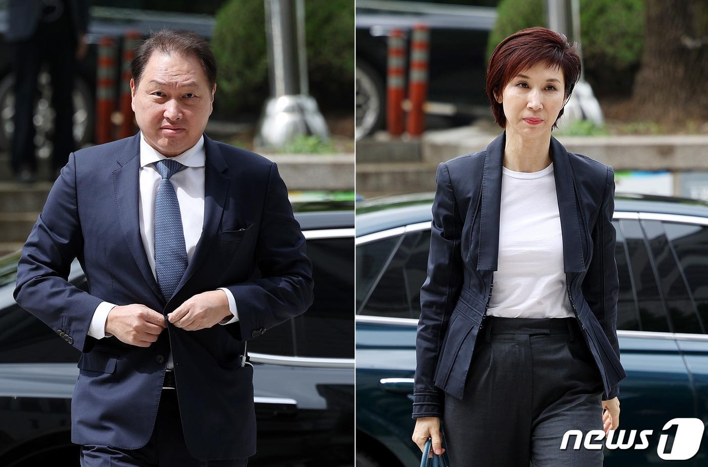 최태원 SK그룹 회장&#40;왼쪽&#41;과 노소영 아트센터 나비 관장. 2024.4.16/뉴스1 ⓒ News1 박지혜 기자