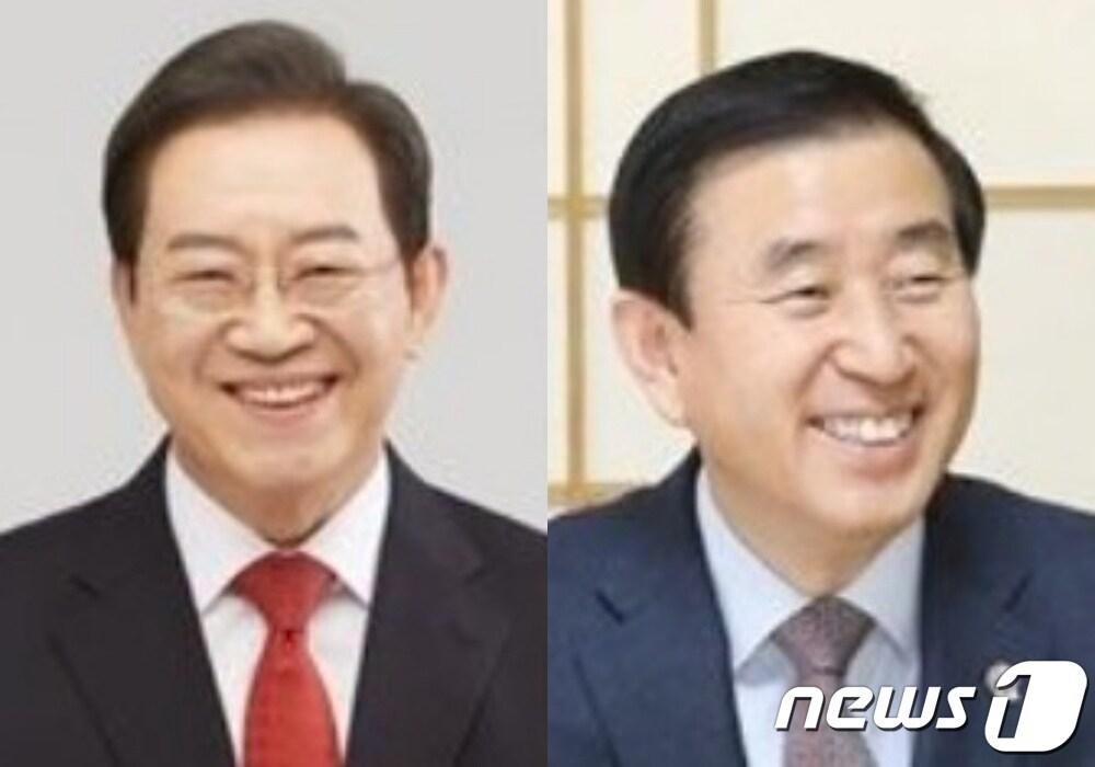 본문 이미지 -  충북 충주에서 4선에 성공한 이종배 당선인이 재임 중 예산 확보를 가장 많이 해 지역내총생산(GRDP) 증대에 기여한 반면, 충주시 사회안전지수는 전국 최하위권을 기록해 국회의원 평가의 적정성에 대한 분명한 정리가 필요하다는 의견이 대두되고 있다. 왼쪽부터 이종배 의원, 조길형 시장.2024.4.18/뉴스1