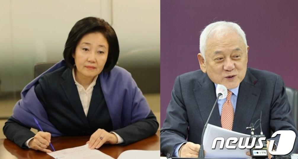 본문 이미지 -  국무총리설이 나돌았던 박영선 전 중소벤처기업부 장관과 김한길 국민통합위원장. ⓒ 뉴스1