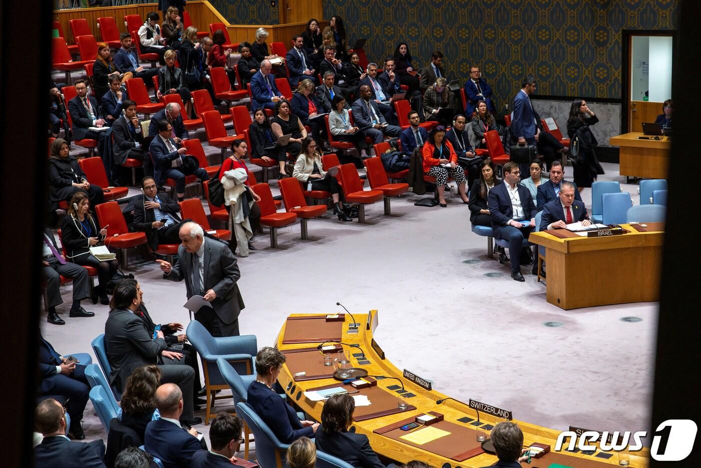 유엔 안전보장이사회(안보리)가 18일(현지시간) 팔레스타인을 유엔 정회원국으로 받아들일지 여부를 결정하는 결의안을 표결에 부쳤지만, 미국의 반대로 불발됐다. 2024.04.19. ⓒ 로이터=뉴스1 ⓒ News1 정윤영 기자