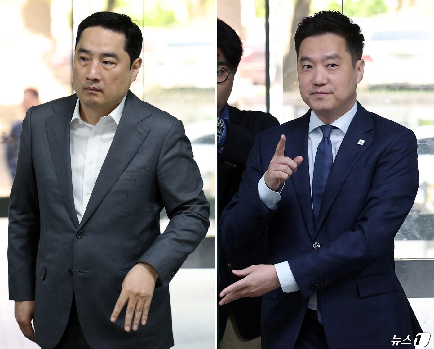 본문 이미지 - 강용석 법무법인 넥스트로 대표변호사&#40;왼쪽 사진&#41;와 김세의 가로세로연구소 대표. 2024.4.23/뉴스1 ⓒ News1 박정호 기자