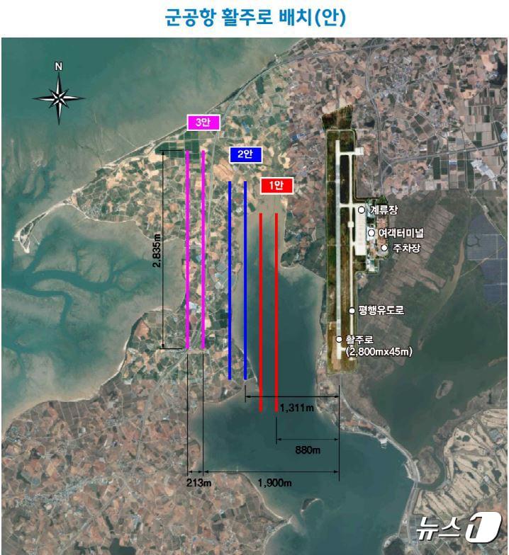 본문 이미지 - 광주 군공항 무안 이전시 활주로 배치안.&#40;광주연구원 제공&#41;2024.4.24/뉴스1 