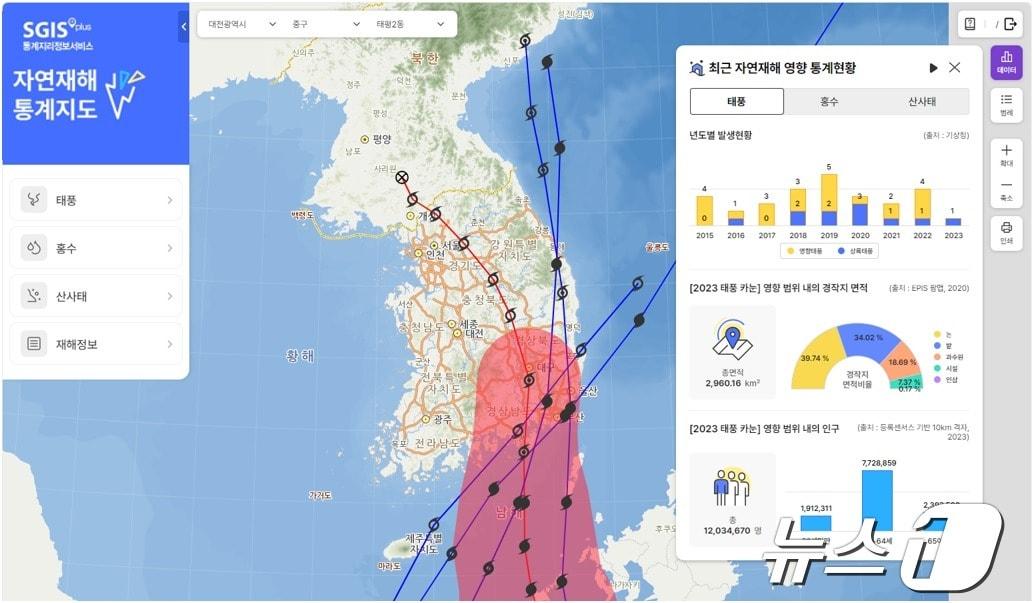 본문 이미지 - 자연재해 통계지도 주화면(통계청 제공)