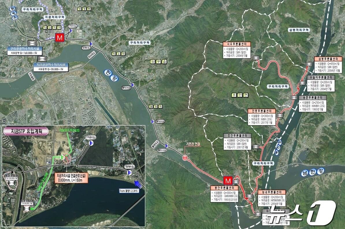 본문 이미지 - 조안면 하수처리시설 연계처리 관로 현황도