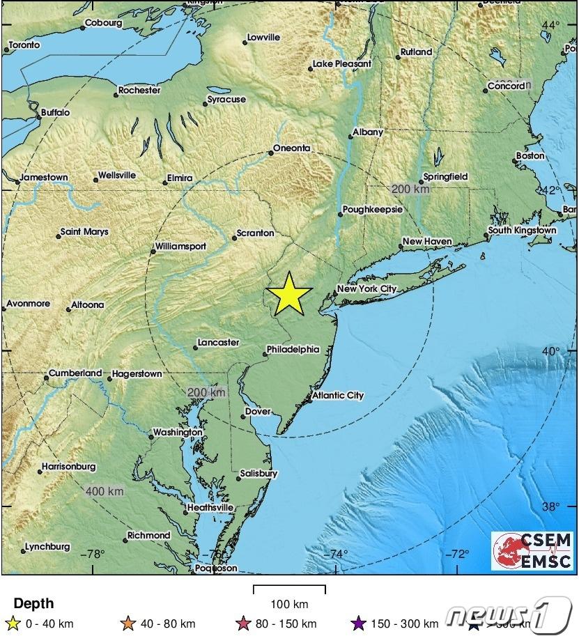 본문 이미지 - 뉴저지에서 규모 5.1 지진이 발생했다. <출처=EMSC>